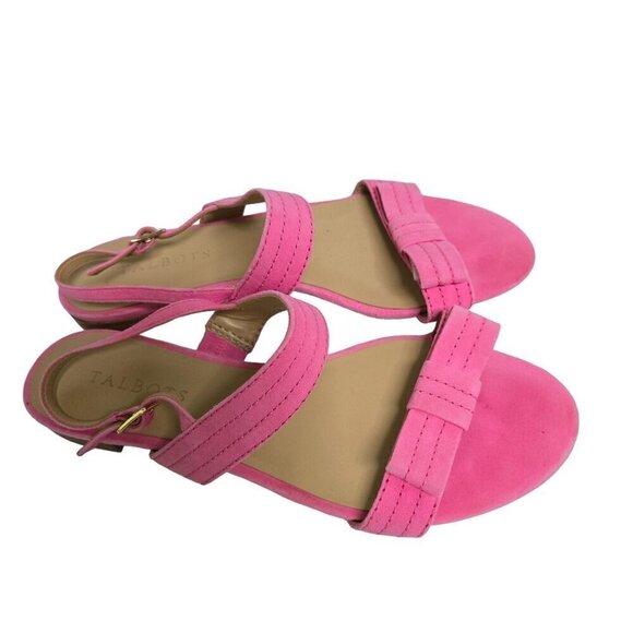 Talbots Keri Topstitch Pink Suede Bow Slingback Sandals Size 8M - Picture 1 of 9